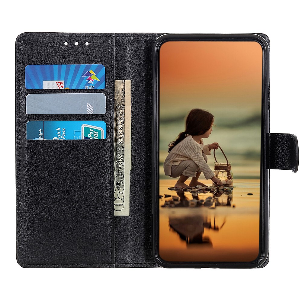 Folio Flip Wallet Design Litchi Skin Leder Hülle Schutzhülle Mit Stand Für Sony Xperia 1 III 5G - Schwarz-4