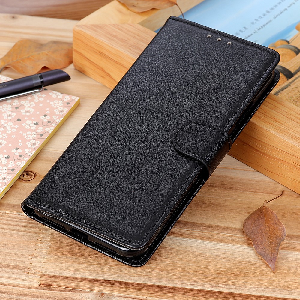 Folio Flip Wallet Design Litchi Skin Leder Hülle Schutzhülle Mit Stand Für Sony Xperia 1 III 5G - Schwarz-6