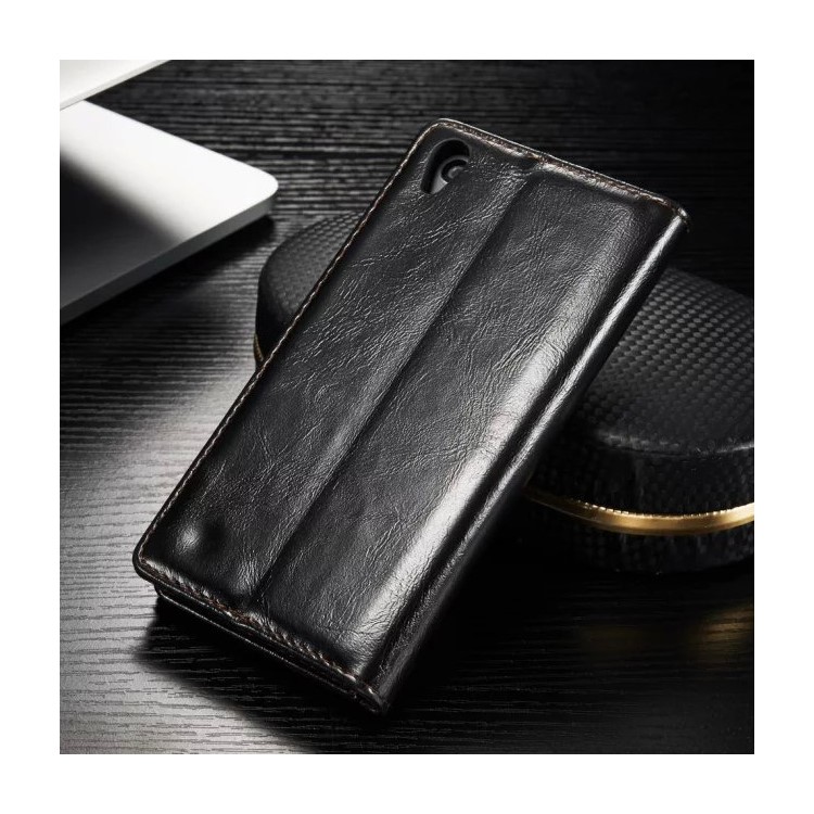 CASEME Oil Wax Wallet Leather Case for Sony Xperia Z5 / Z5 Dual - Black-2