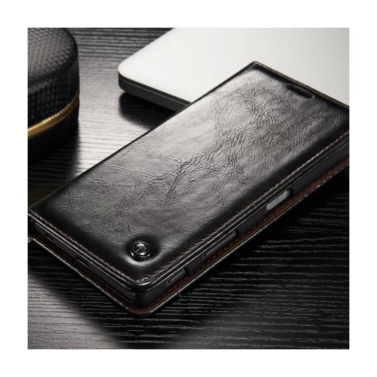 CASEME Oil Wax Wallet Leather Case for Sony Xperia Z5 / Z5 Dual - Black-4
