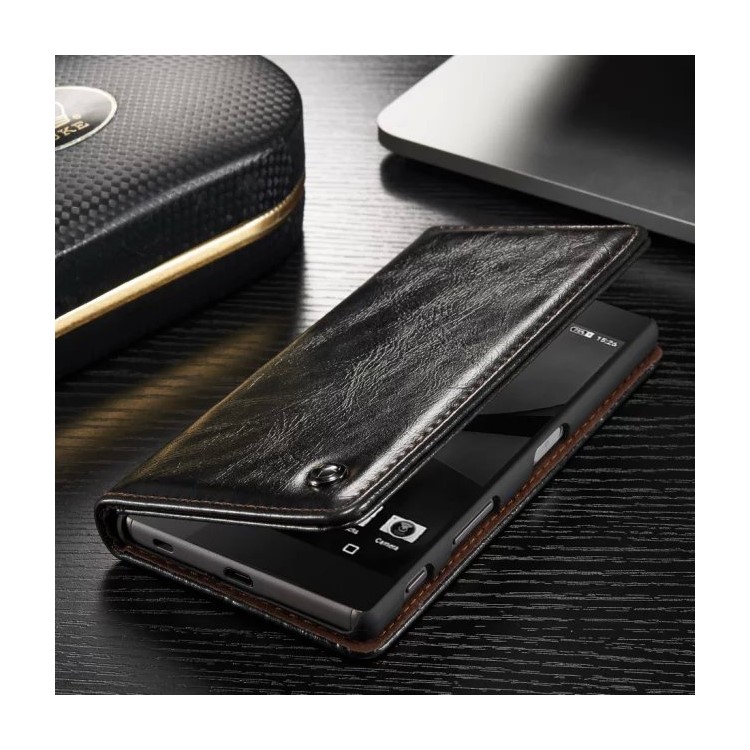 CASEME Oil Wax Wallet Leather Case for Sony Xperia Z5 / Z5 Dual - Black-5