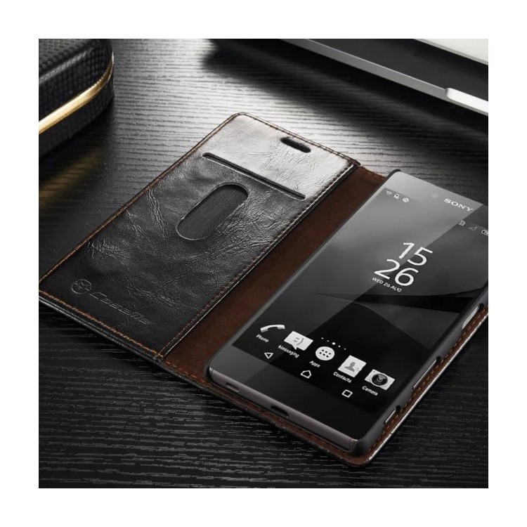 CASEME Oil Wax Wallet Leather Case for Sony Xperia Z5 / Z5 Dual - Black-6
