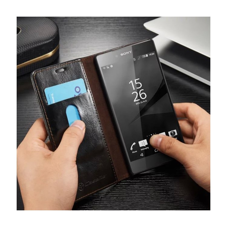 CASEME Oil Wax Wallet Leather Case for Sony Xperia Z5 / Z5 Dual - Black-7