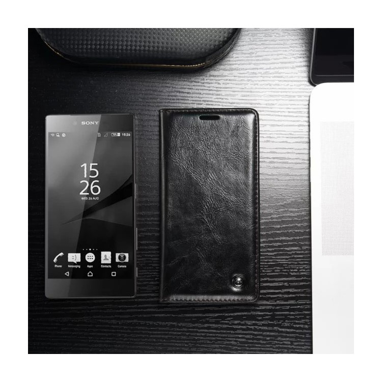 CASEME Oil Wax Wallet Leather Case for Sony Xperia Z5 / Z5 Dual - Black-8