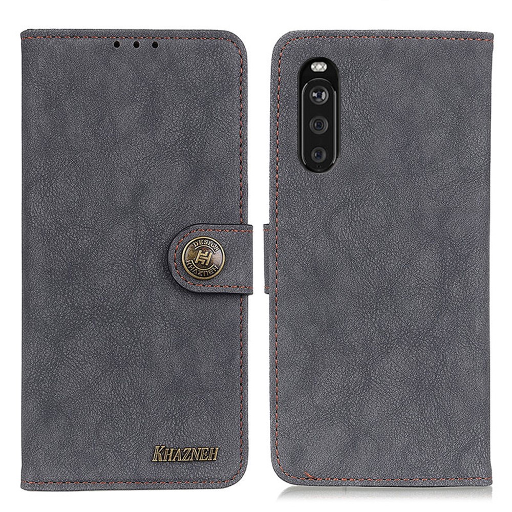 KHAZNEH Vintage Style Split Leather Phone Case with Wallet and Stand for Sony Xperia 10 III - Black-1