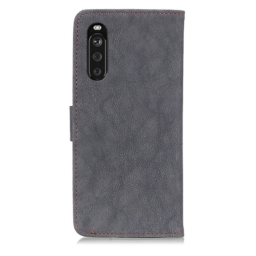 KHAZNEH Vintage Style Split Leather Phone Case with Wallet and Stand for Sony Xperia 10 III - Black-3