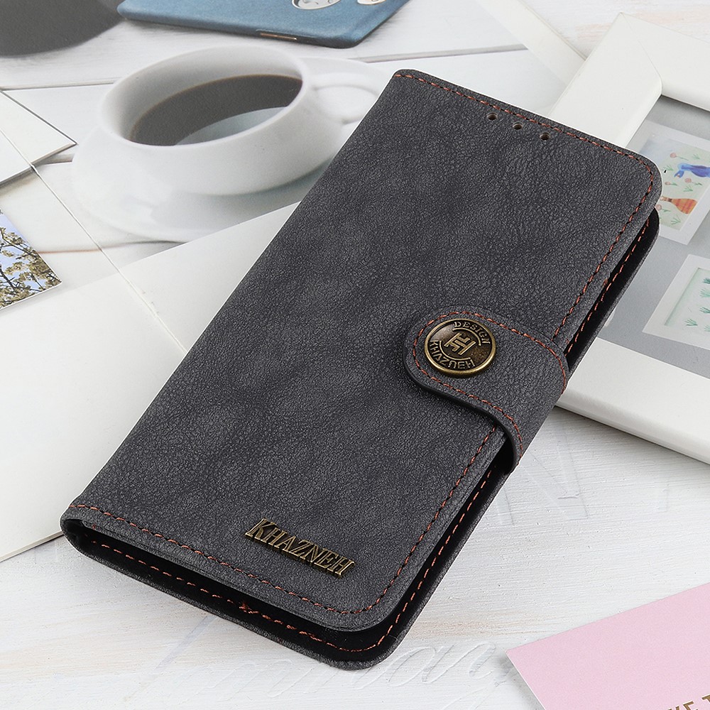 KHAZNEH Vintage Style Split Leather Phone Case with Wallet and Stand for Sony Xperia 10 III - Black-6
