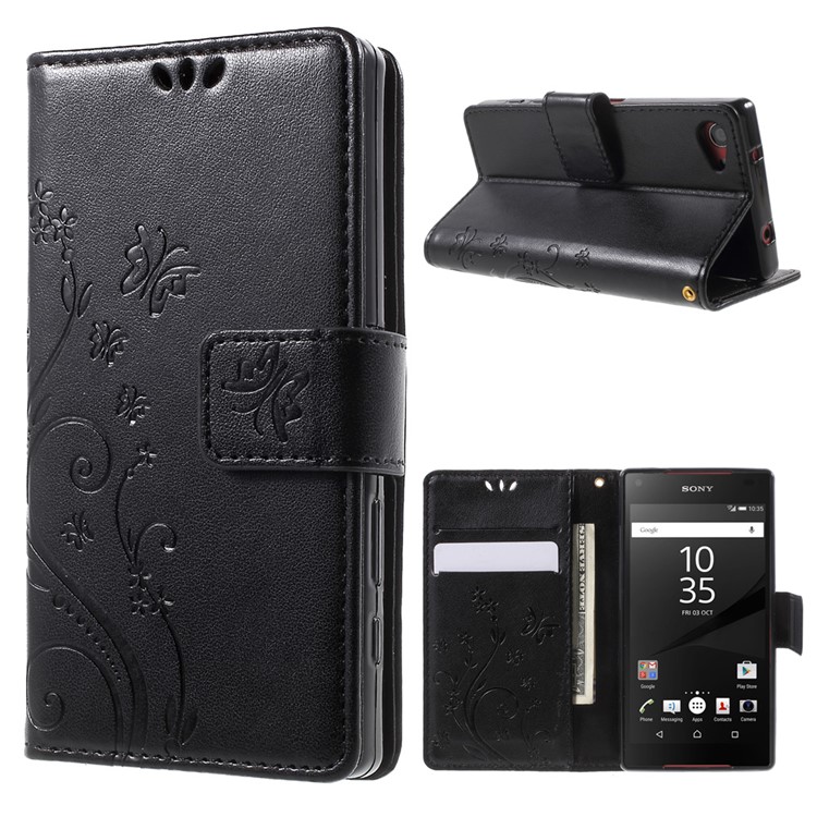 Butterfly Leather Magnetic Cover for Sony Xperia Z5 Compact - Black-1