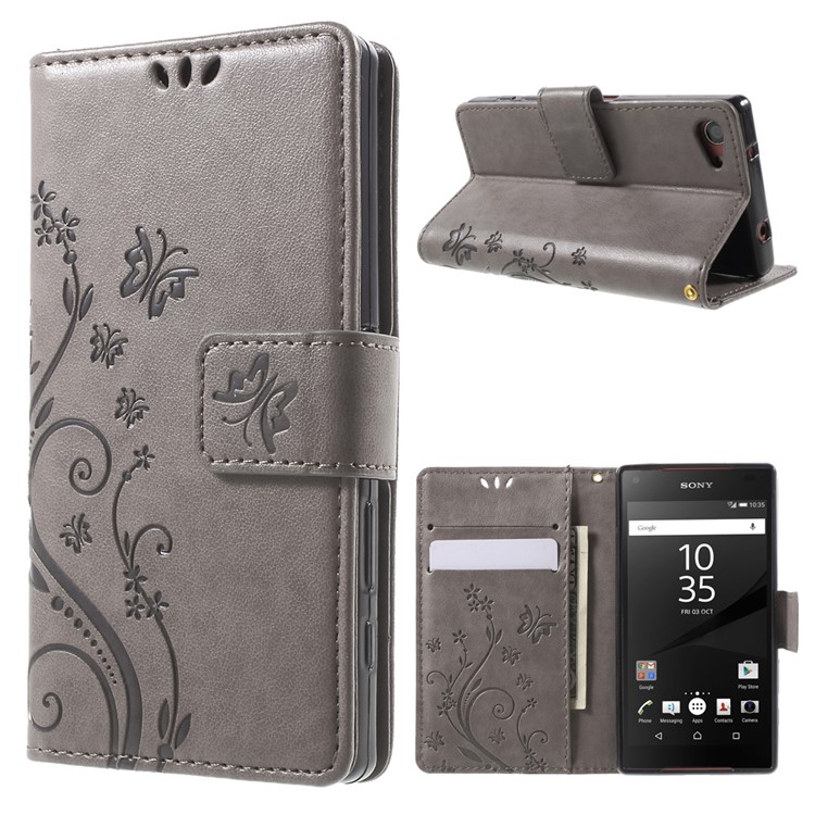 Butterfly Leather Magnetic Cover for Sony Xperia Z5 Compact - Grey-1