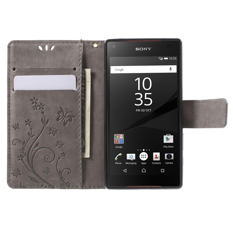 Butterfly Leather Magnetic Cover for Sony Xperia Z5 Compact - Grey-5