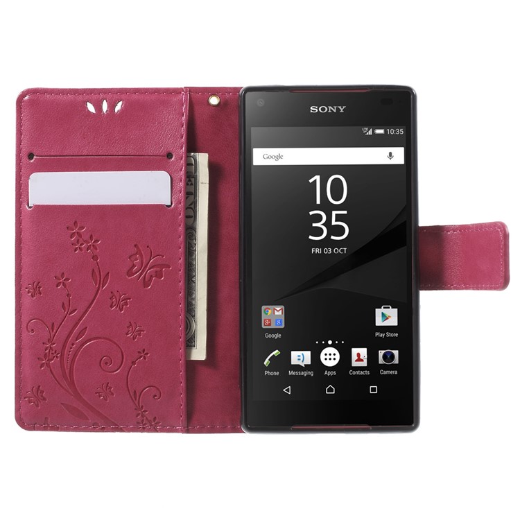Butterfly Leather Wallet Cover for Sony Xperia Z5 Compact - Rose-5