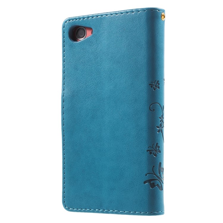 Butterfly Leather Wallet Cover for Sony Xperia Z5 Compact - Blue-2