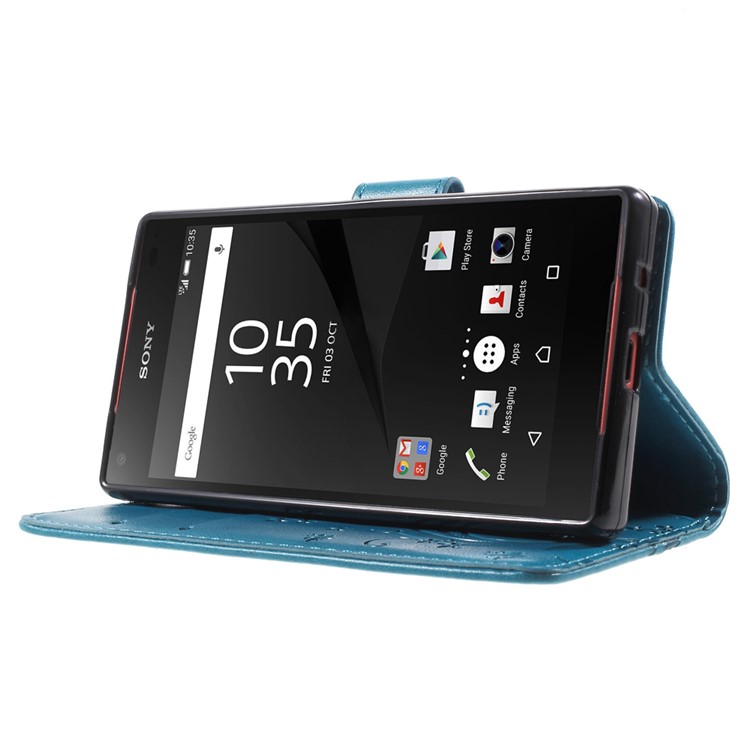 Butterfly Leather Wallet Cover for Sony Xperia Z5 Compact - Blue-3