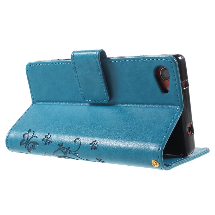 Butterfly Leather Wallet Cover for Sony Xperia Z5 Compact - Blue-4