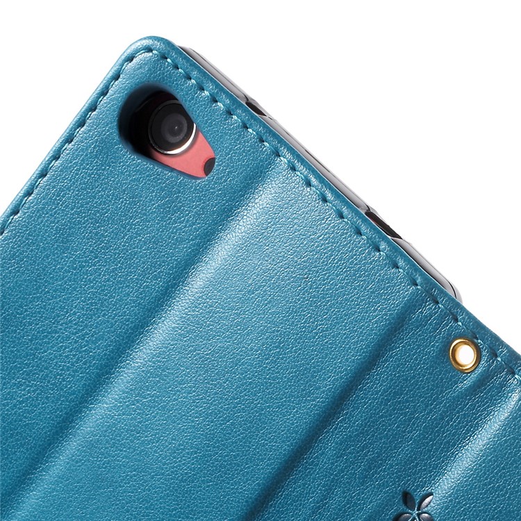 Butterfly Leather Wallet Cover for Sony Xperia Z5 Compact - Blue-6