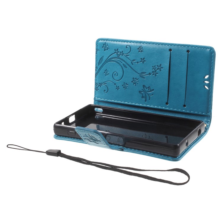 Butterfly Leather Wallet Cover for Sony Xperia Z5 Compact - Blue-9
