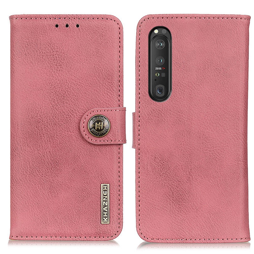 KHAZNEH Magnetic Buckle PU Leather Phone Wallet Shell Case for Sony Xperia 1 III - Pink-1