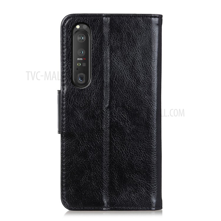 Full-Protection Wallet Design Nappa Texture Split Leather Stand Phone Cover Shell for Sony Xperia 1 III - Black-3