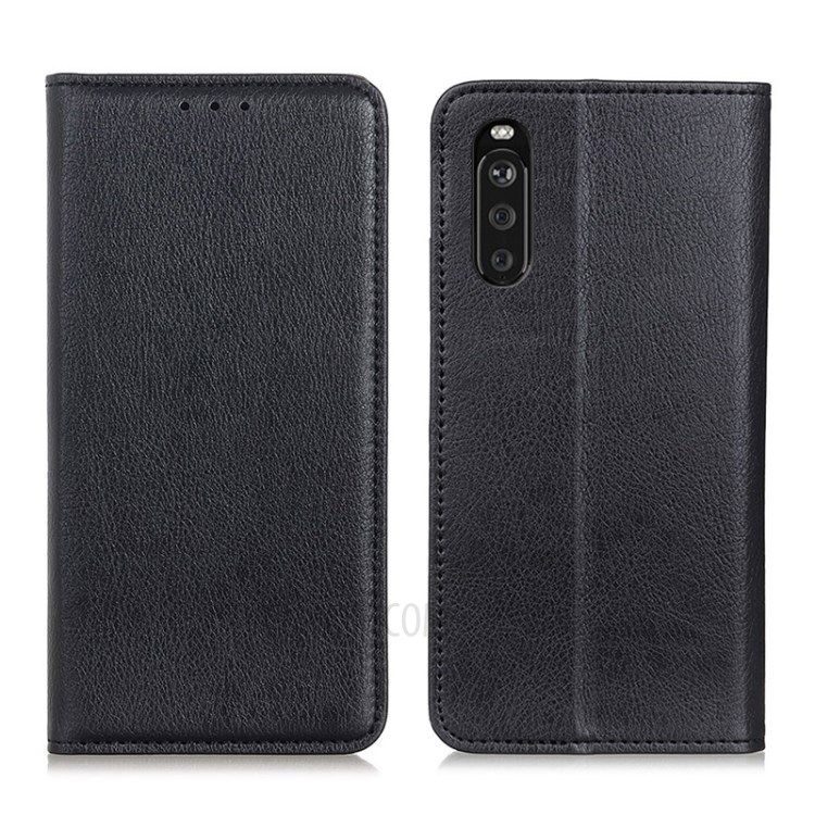 Auto-absorbed Litchi Texture Split Leather Stand Case Cover with Wallet for Sony Xperia 10 III - Black-1
