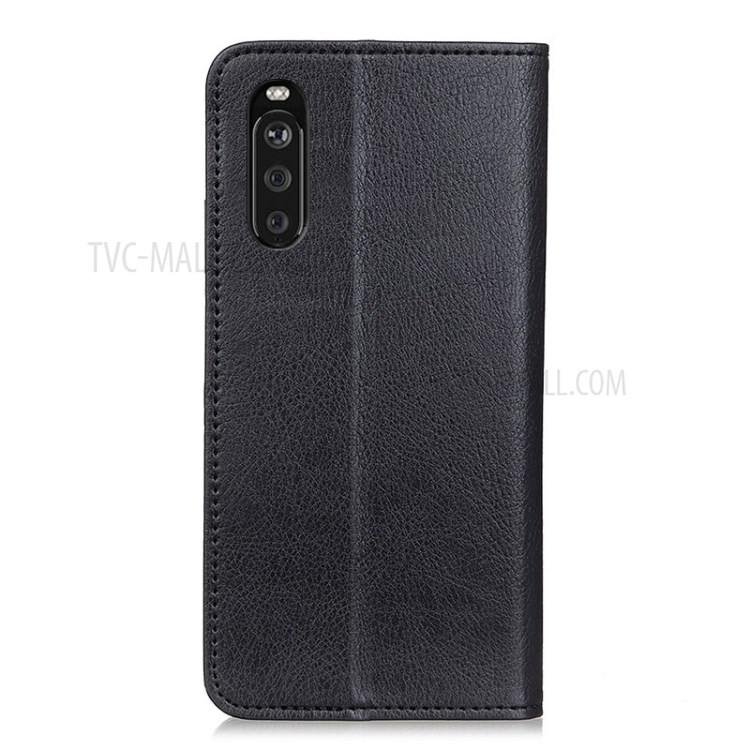 Auto-absorbed Litchi Texture Split Leather Stand Case Cover with Wallet for Sony Xperia 10 III - Black-3