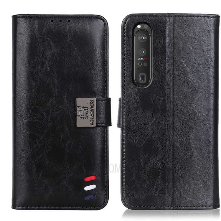 Protective Case for Sony Xperia 1 III Textured Wallet Stand Leather Shell - Black-1
