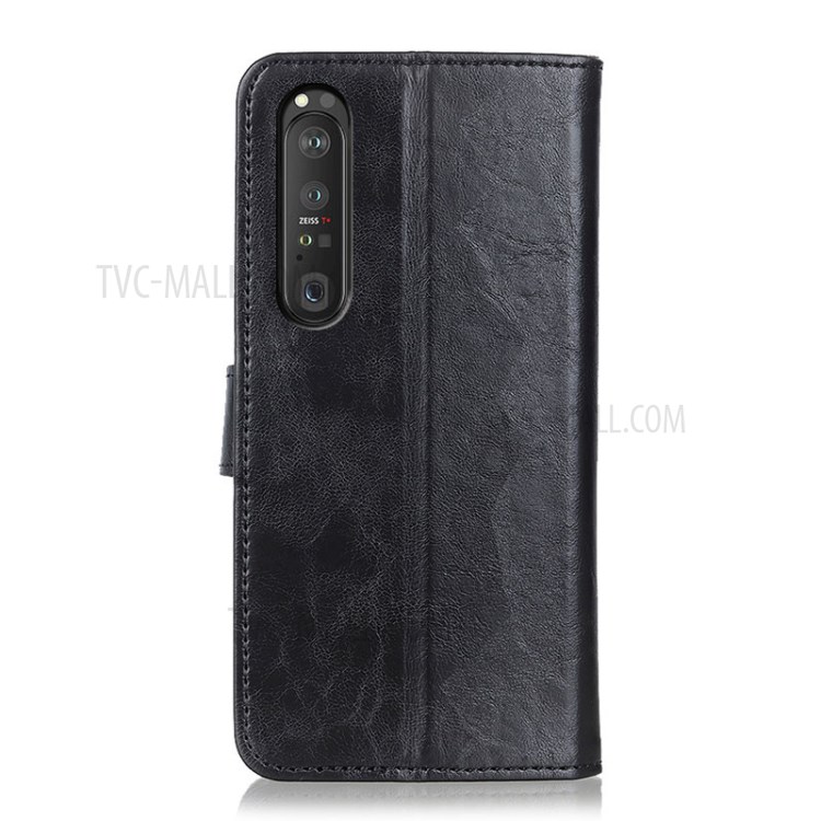Protective Case for Sony Xperia 1 III Textured Wallet Stand Leather Shell - Black-2