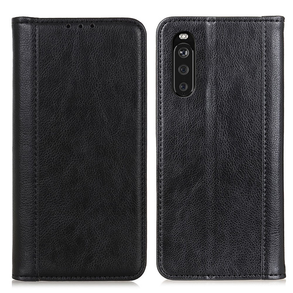 Auto-absorbed Litchi Texture Split Leather Wallet Shell Case Cover for Sony Xperia 10 III - Black-1