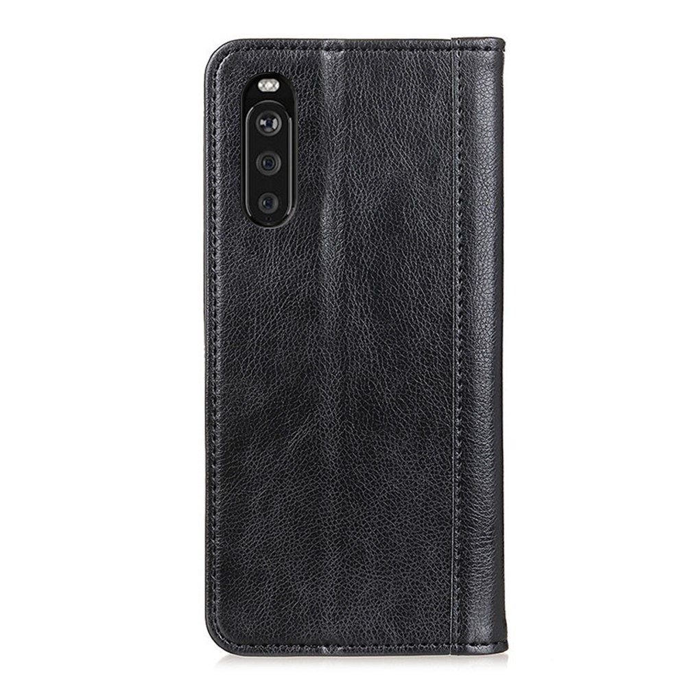 Texture Litchi Auto-absorbed Split le Cuir de Portefeuille Couverture de Boîtier Pour Sony Xperia 10 III 5G - le Noir