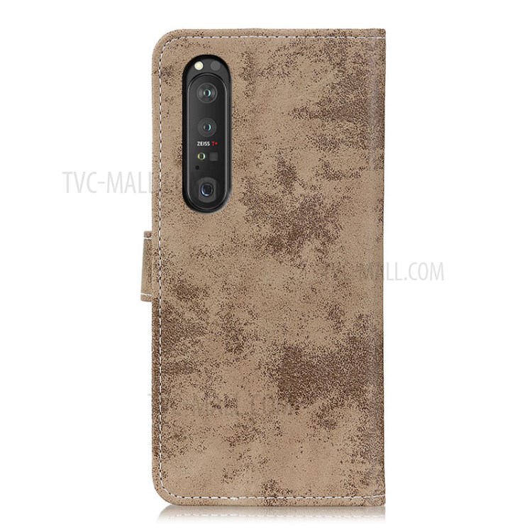 Vintage Style Leather Wallet Case Cover for Sony Xperia 1 III - Khaki-2