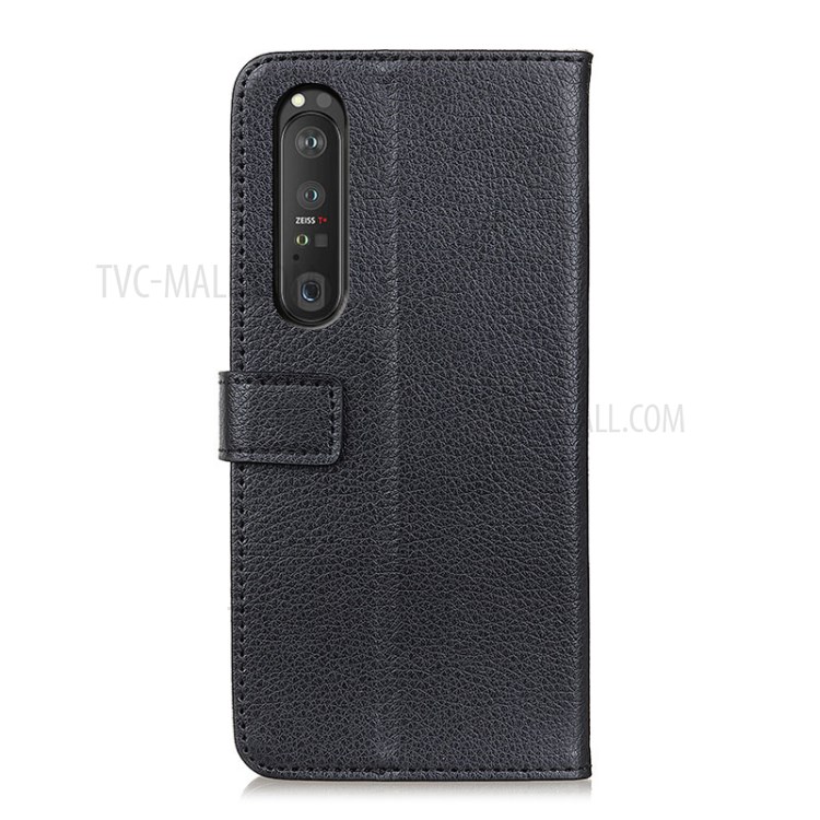 Litchi Skin Wallet Leather Stand Case for Sony Xperia 1 III - Black-2