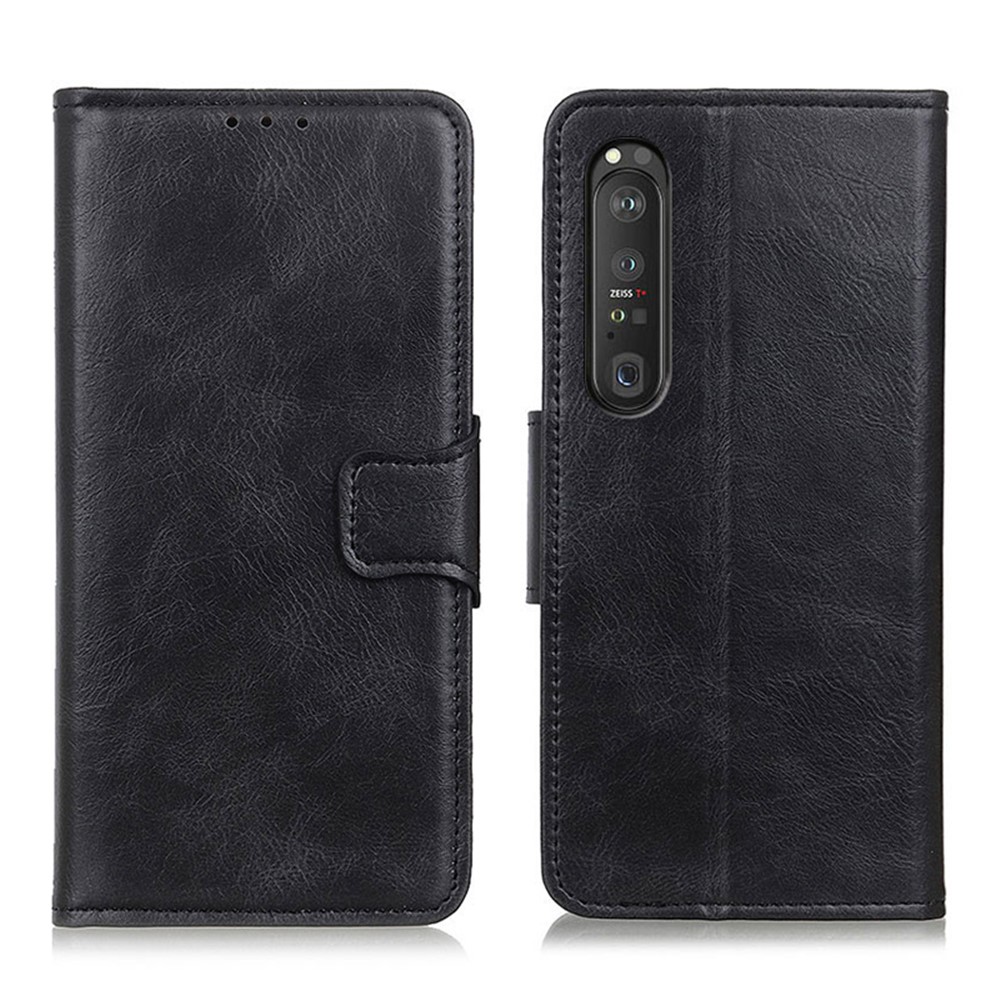 Folio Flip Crazy Horse Texture Wallet Design PU Leather Stand Protector Cover for Sony Xperia 1 III - Black-1