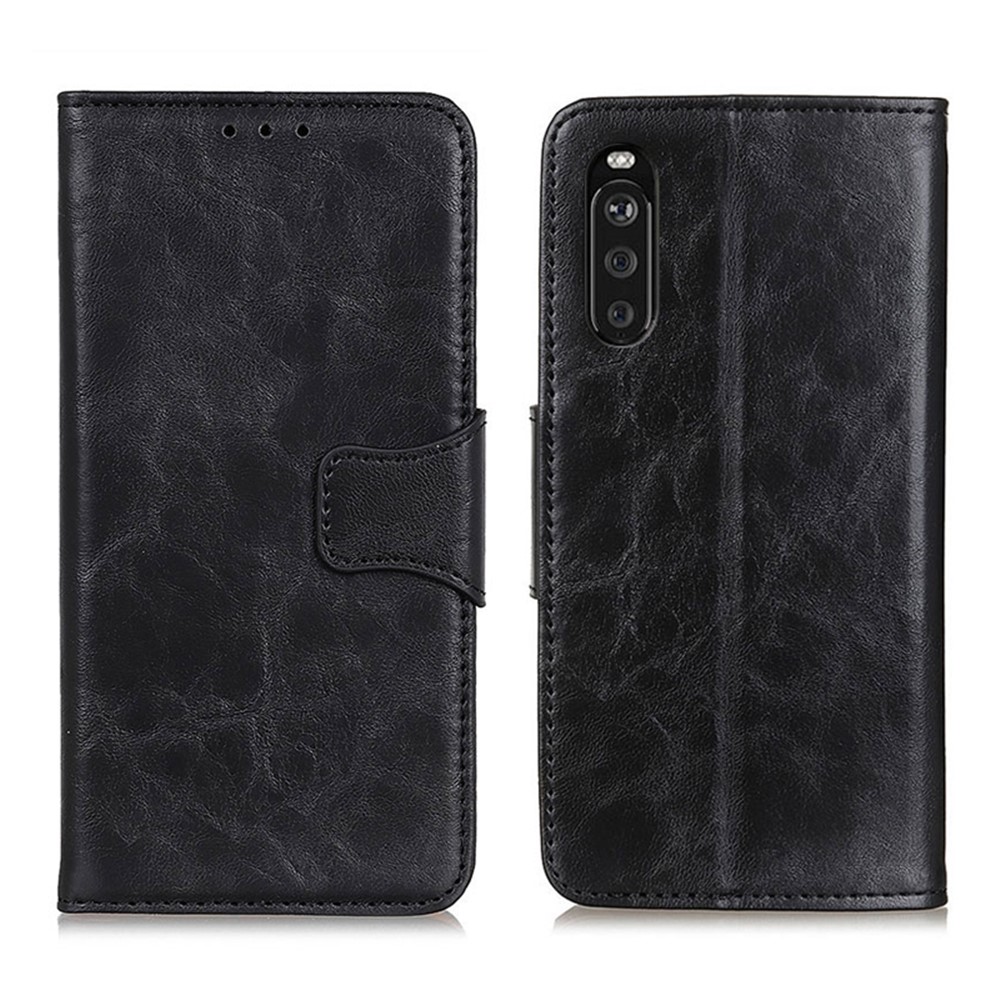 Crazy Horse Texture Wallet Design Split Leather Stand Shell with for Sony Xperia 10 III - Black-1