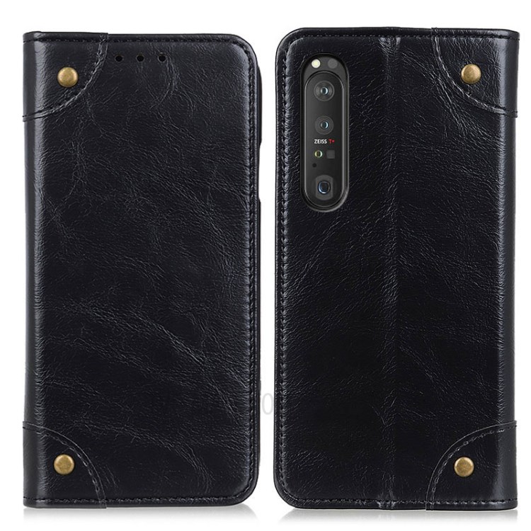 Auto-Absorbed Magnet Leather Wallet Protection Case Stand for Sony Xperia 1 III - Black-1