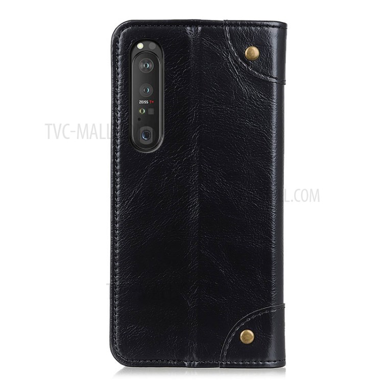 Auto-Absorbed Magnet Leather Wallet Protection Case Stand for Sony Xperia 1 III - Black-7