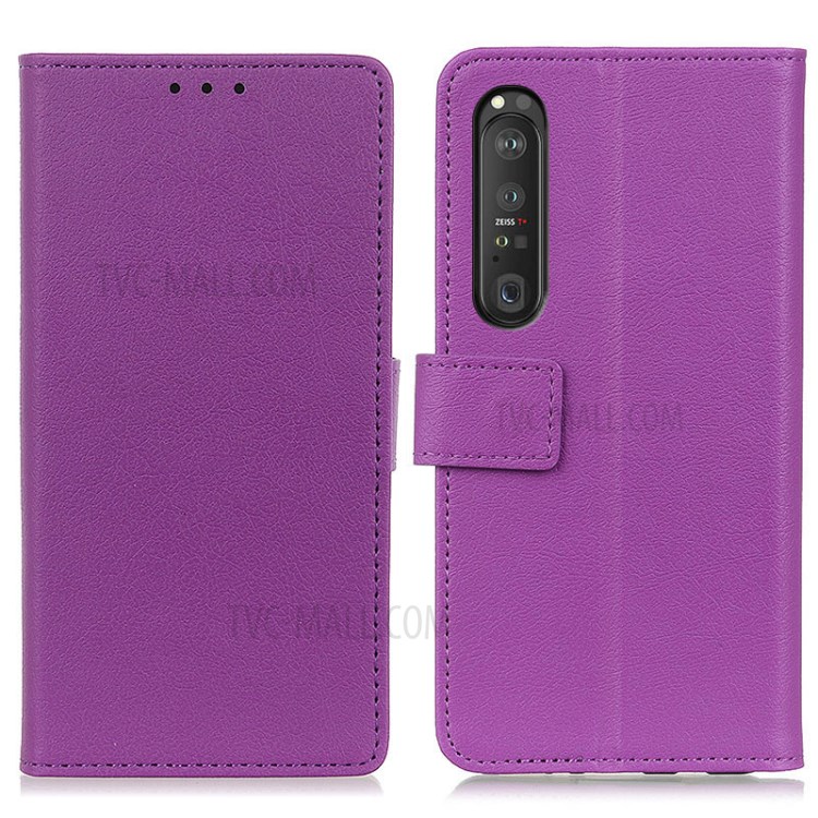 Wallet Stand Protective Leather Mobile Phone Case for Sony Xperia 1 III - Purple-1