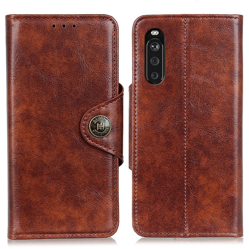 Wallet Leather Stand Shell Cover for Sony Xperia 10 III - Brown-1