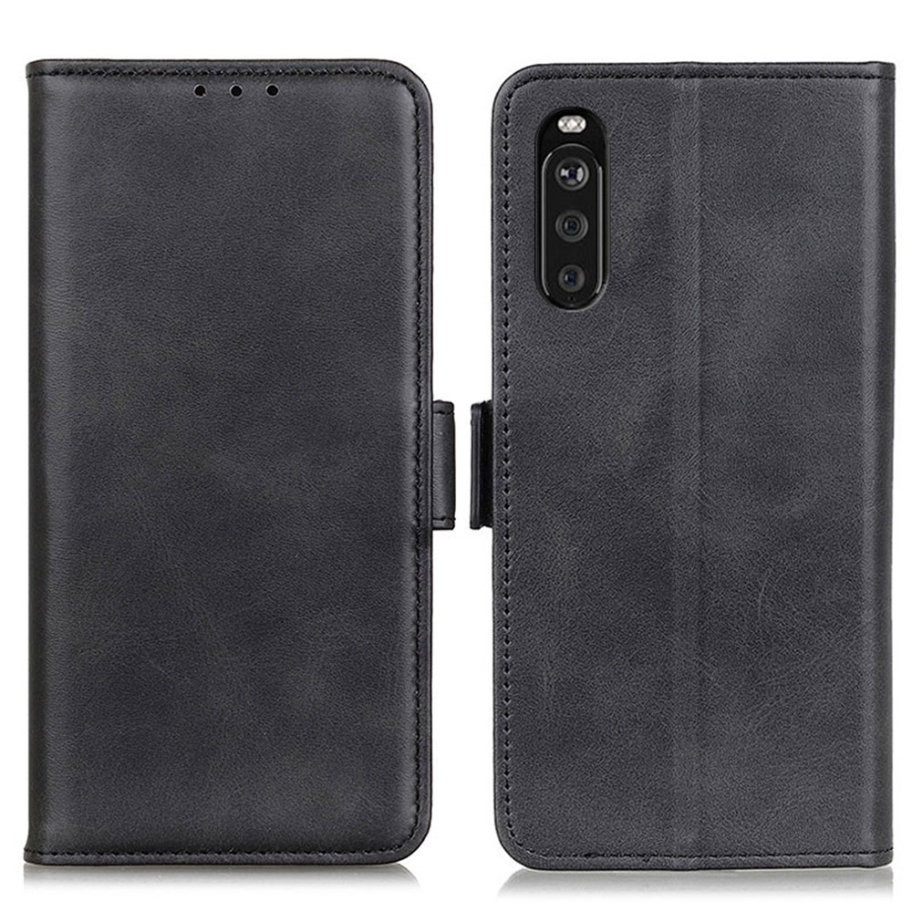 Magnetic Double Clasp Leather Wallet Case Cover for Sony Xperia 10 III - Black-1