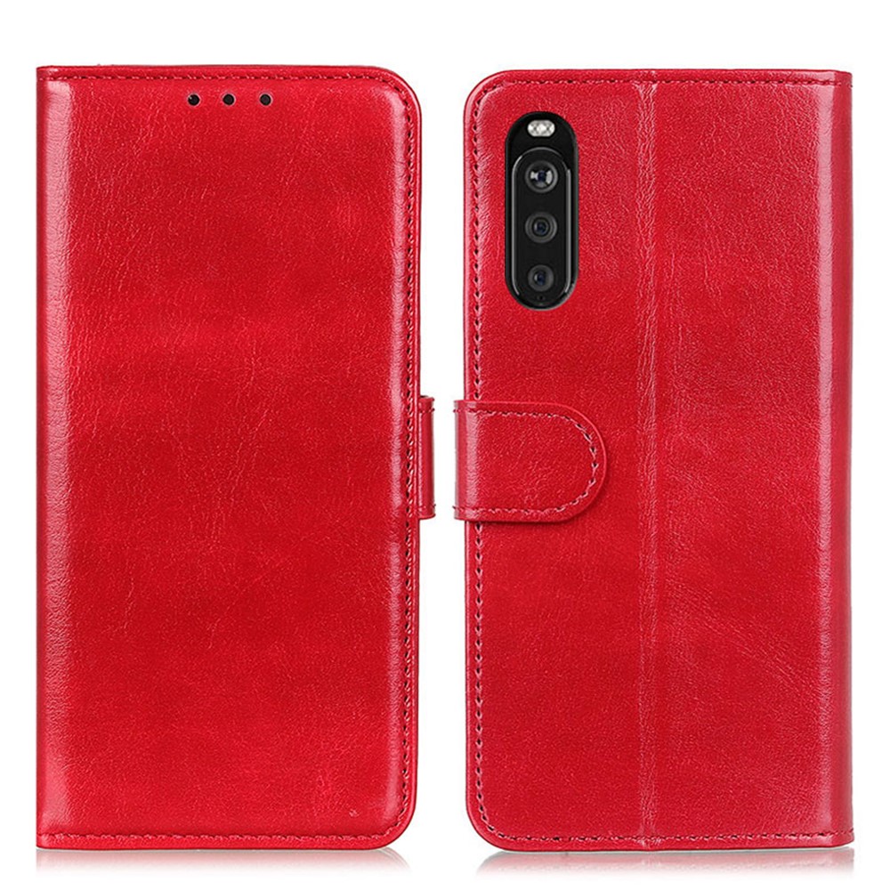 Crazy Horse Wallet Leather Stand Shell Case for Sony Xperia 10 III - Red-1