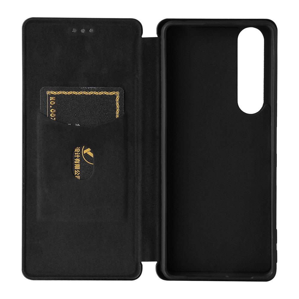 Carbon Fiber Texture Auto-absorbed Cell Phone Stand Cover for Sony Xperia 1 III Leather Case - Black-10