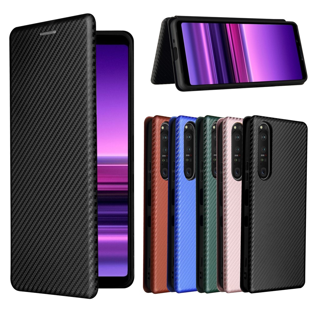 Carbon Fiber Texture Auto-absorbed Cell Phone Stand Cover for Sony Xperia 1 III Leather Case - Black-14