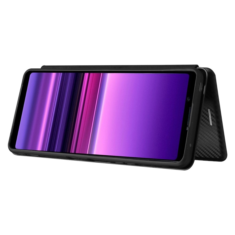 Carbon Fiber Texture Auto-absorbed Cell Phone Stand Cover for Sony Xperia 1 III Leather Case - Black-3