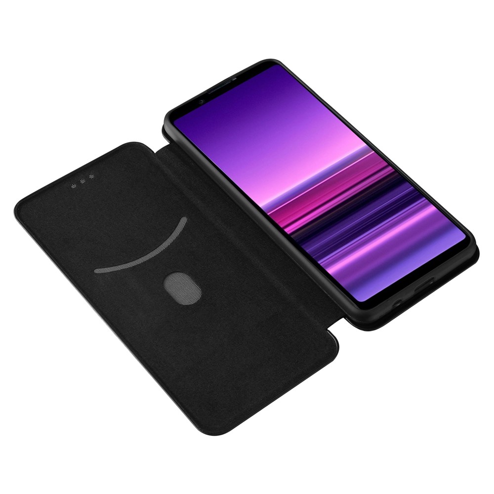 Carbon Fiber Texture Auto-absorbed Cell Phone Stand Cover for Sony Xperia 1 III Leather Case - Black-4