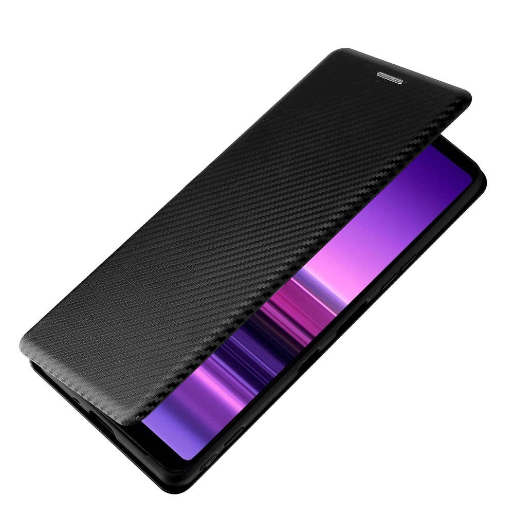 Carbon Fiber Texture Auto-absorbed Cell Phone Stand Cover for Sony Xperia 1 III Leather Case - Black-7