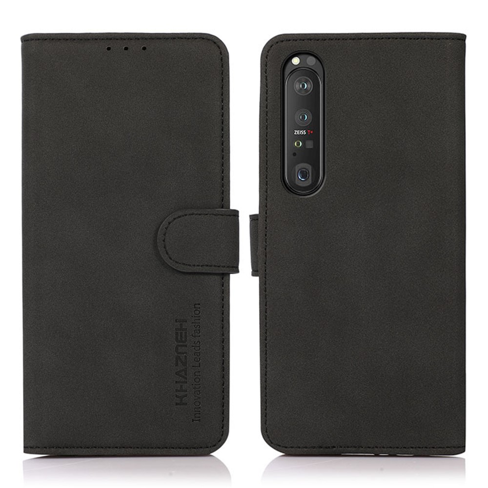 KHAZNEH PU Leather Phone Protector Case Wallet Stand Cover Shell for Sony Xperia 1 III - Black-1
