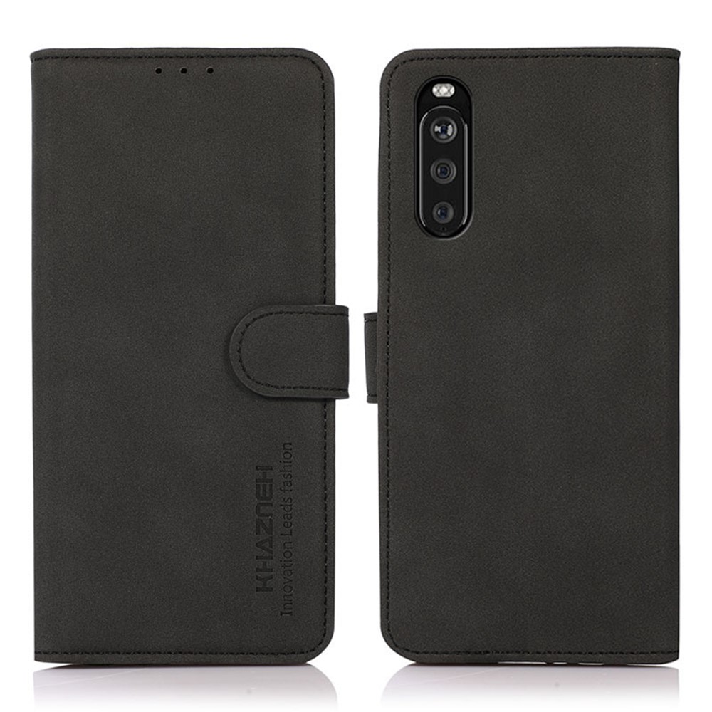 KHAZNEH Wallet Design Leather Cell Phone Back Cover Case Stand Shell for Sony Xperia 10 III - Black-1