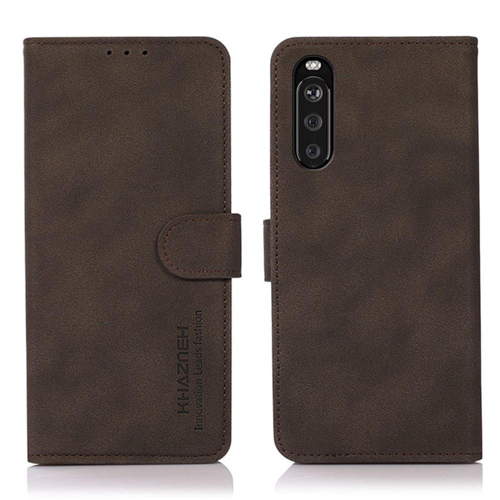 Khazneh Portafoglio Design In Pelle Custodia Per Cuoio Per Cuoio Posteriore Case Cover Shell Per Sony Xperia 10 III - Marrone-1