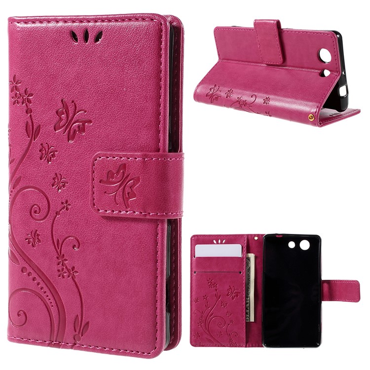 Butterfly Wallet Leather Shell for Sony Xperia Z3 Compact D5803 D5833 M55w - Rose-1