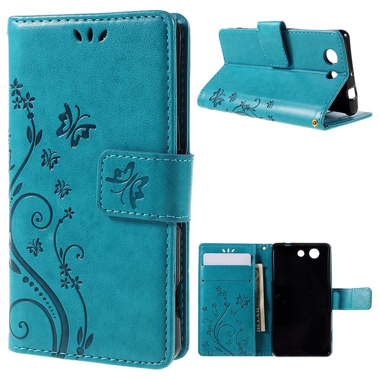 Butterfly Leather Phone Cover for Sony Xperia Z3 Compact D5803 D5833 M55w - Blue-1