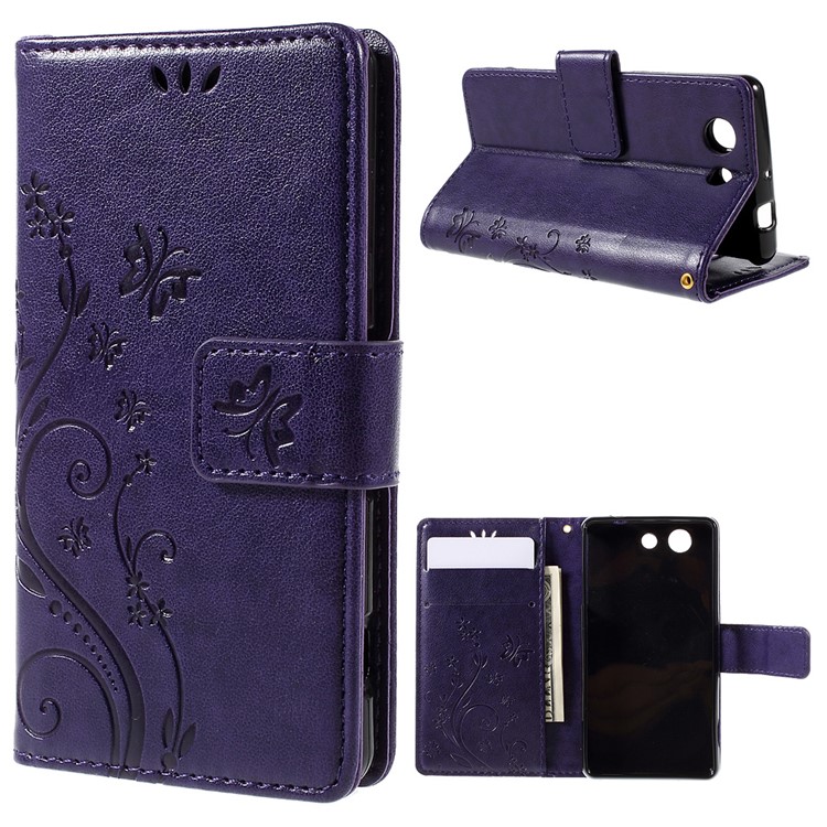 Butterfly Leather Phone Case for Sony Xperia Z3 Compact D5803 D5833 M55w - Purple-1