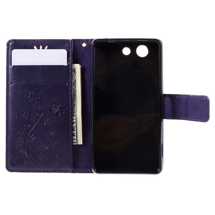 Butterfly Leather Phone Case for Sony Xperia Z3 Compact D5803 D5833 M55w - Purple-6